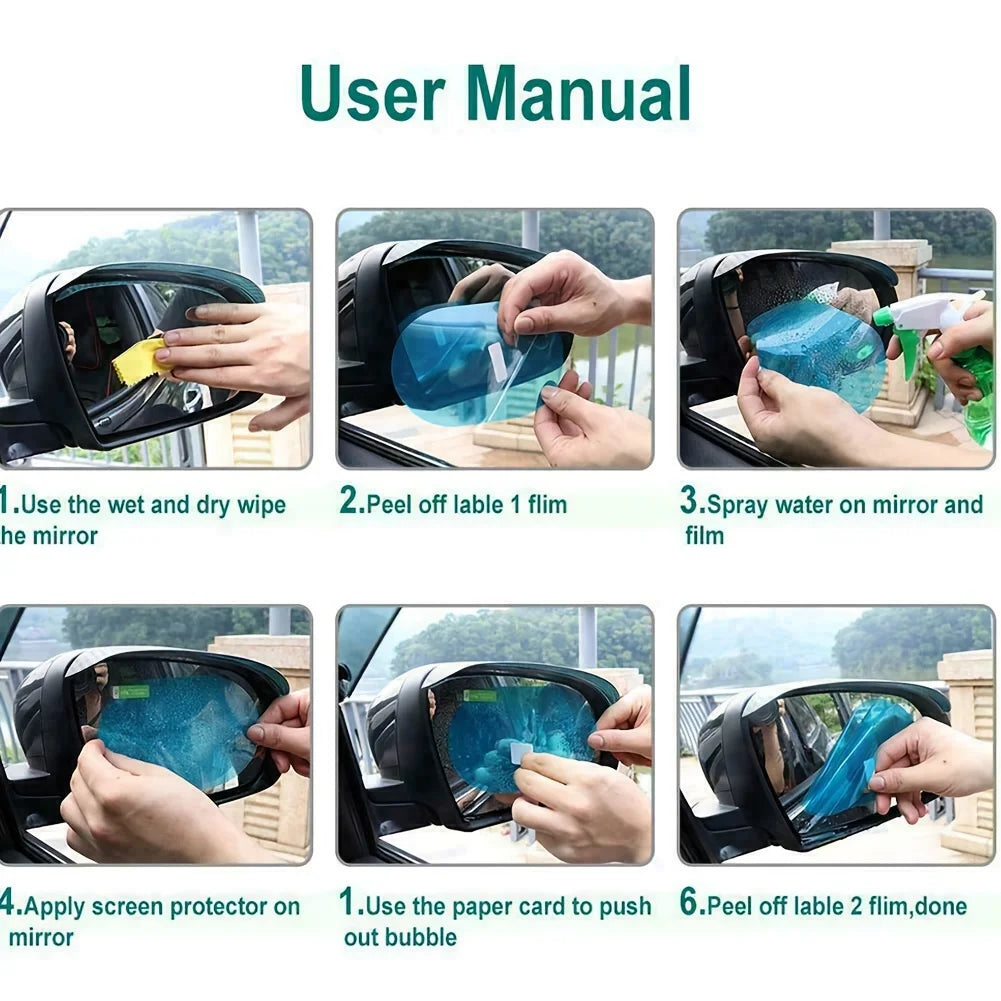 4 Películas Protectoras para Espejos Retrovisores y Ventanas – Antiempañante, Antirreflejo e Impermeable con Nano Revestimiento Transparente